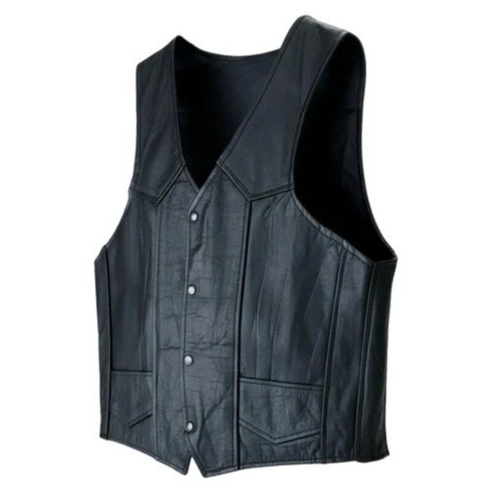Vintage Echtes Leder Leather Vest 80s Black Western Motorcycle Vest Sz 44